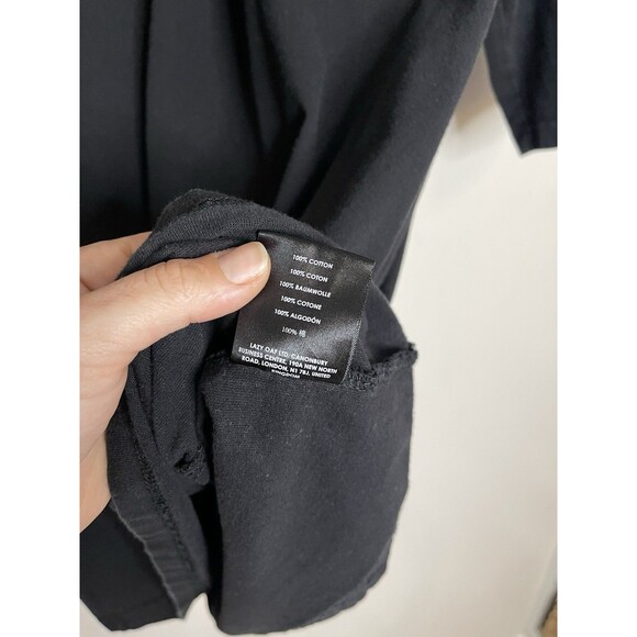 Lazy Oaf Men's Small Oversized Tshirt Black Logo Pink Happy Sad Jacquard Collar - Picture 4 of 5